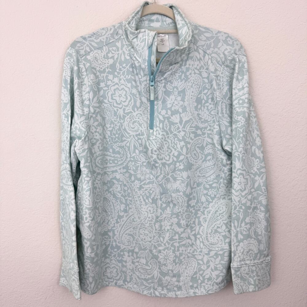Vera Bradley Womens Quarter Zip Pullover Sz L Cotton Stretch Eden Paisley Mint